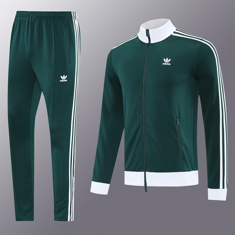Adidas Dark Green and White Tracksuit Set