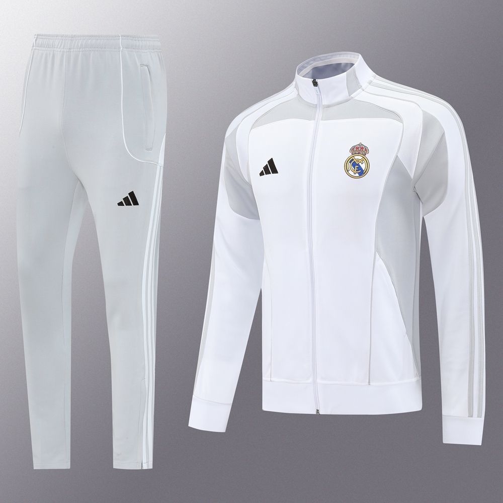 Real Madrid White and Grey Long Tracksuit Set Real Madrid White and Grey Long Tracksuit Set