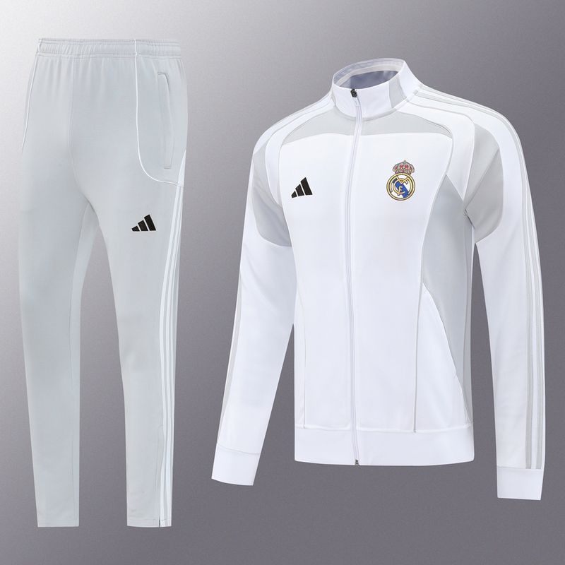 Real Madrid White and Grey Long Tracksuit Set