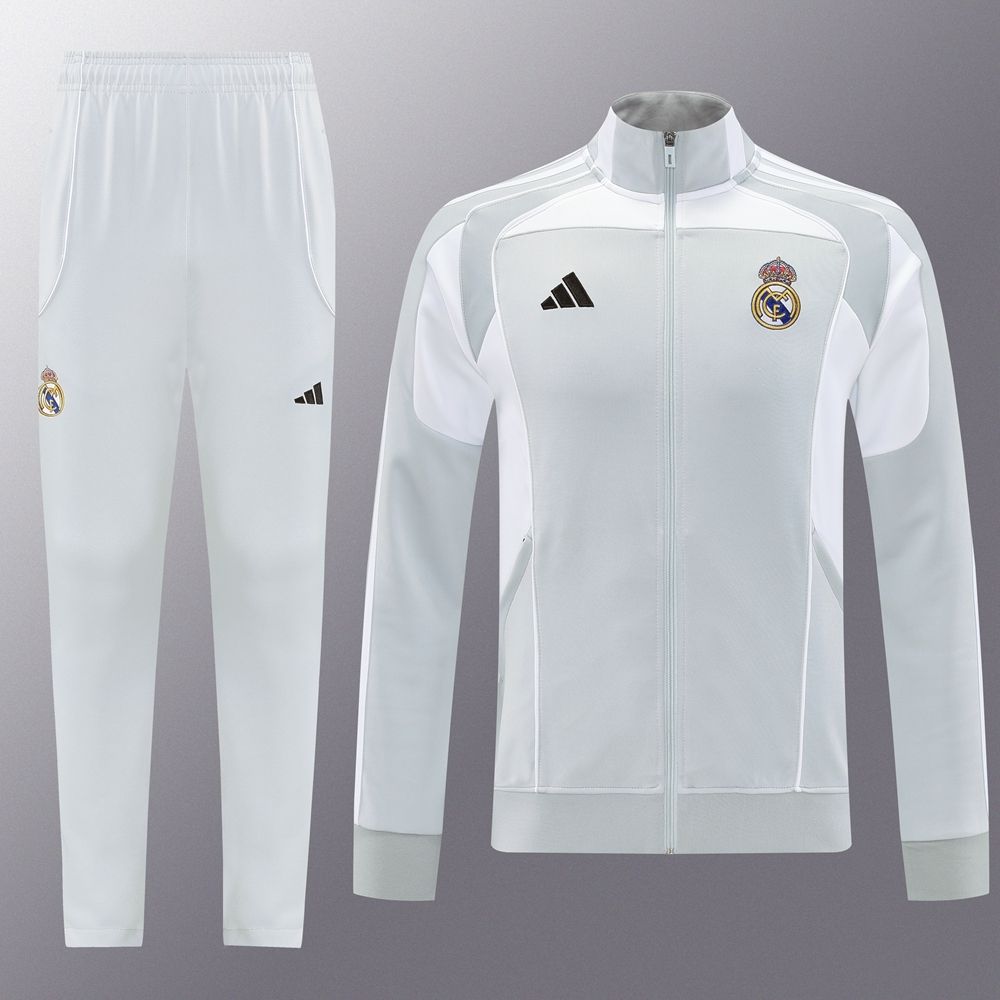 Real Madrid Grey and White Long Tracksuit Set Real Madrid Grey and White Long Tracksuit Set