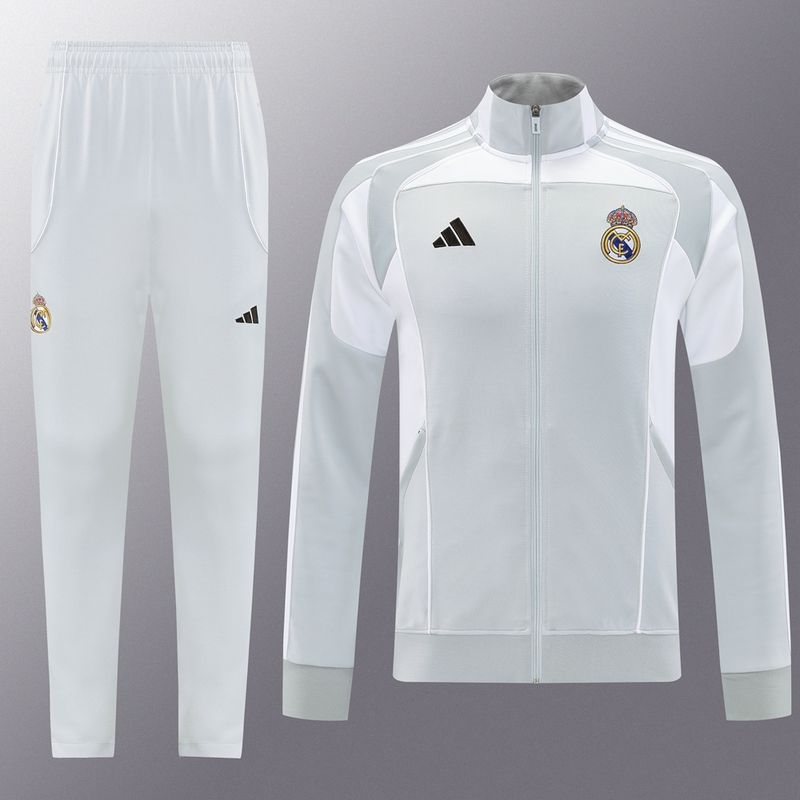 Real Madrid Grey and White Long Tracksuit Set