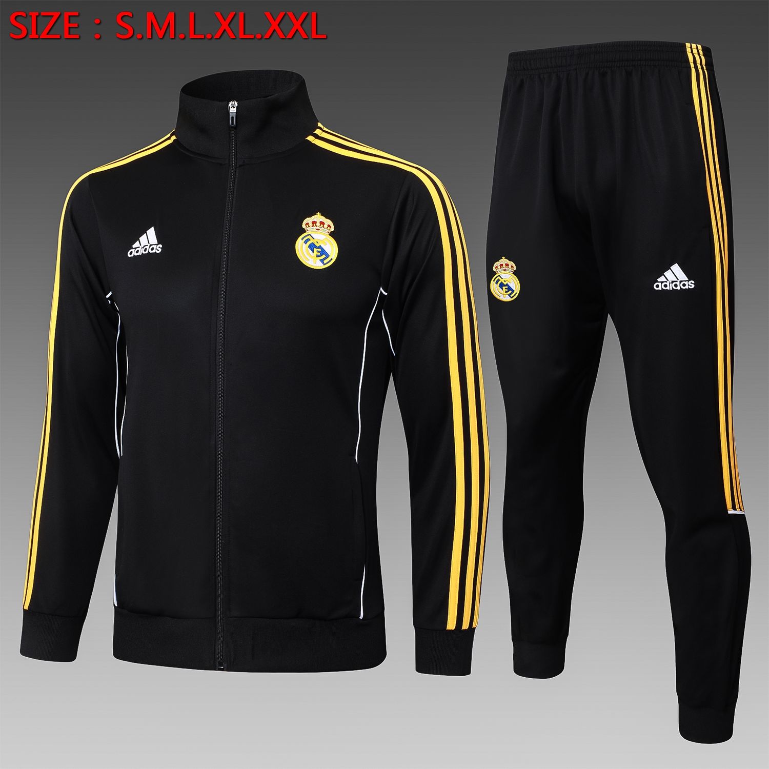 Real Madrid Black and Tan Long Tracksuit Set Real Madrid Black and Tan Long Tracksuit Set