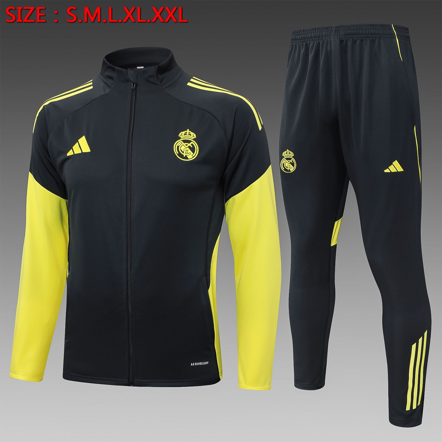 Real Madrid Black and Yellow Long Tracksuit Set Real Madrid Black and Yellow Long Tracksuit Set