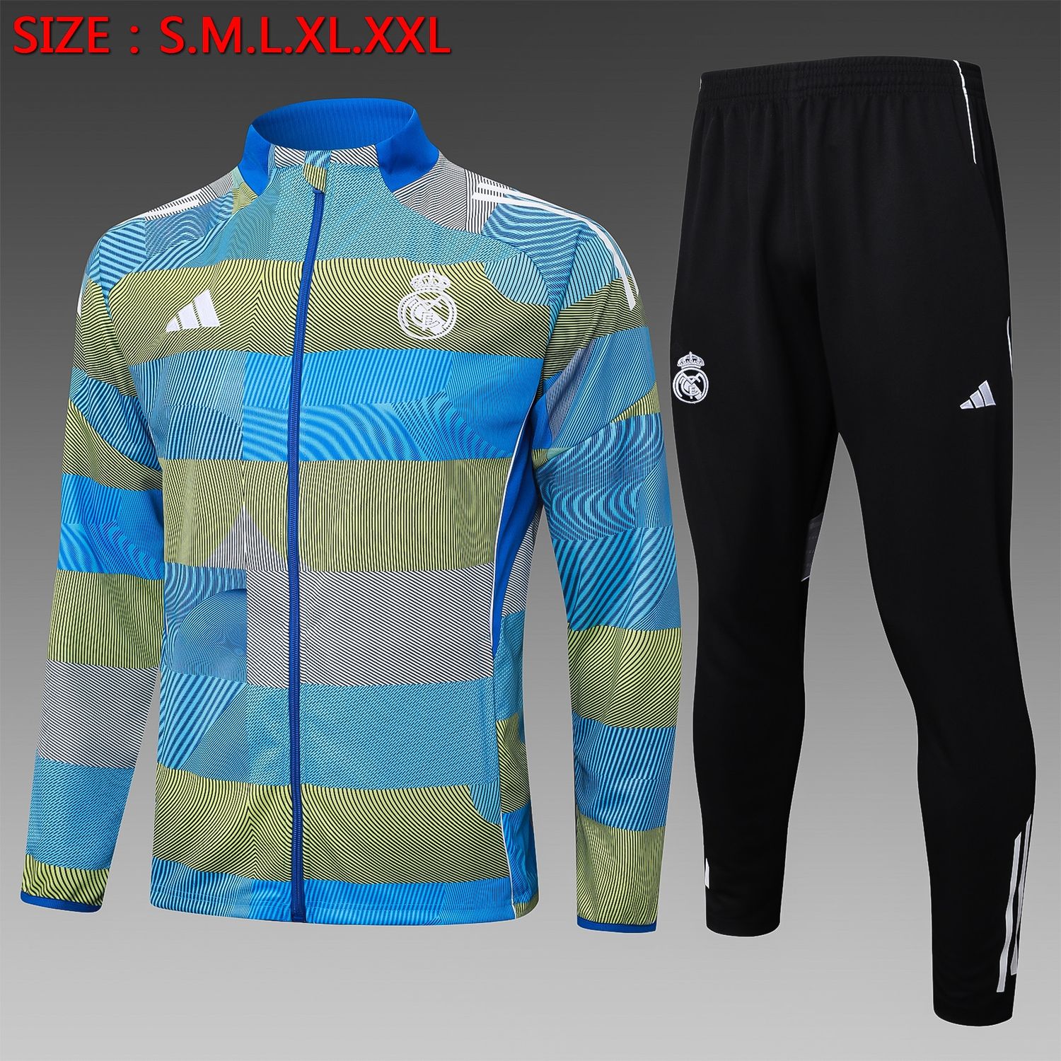 Real Madrid Blue, Green and Black Long Tracksuit Set Real Madrid Blue, Green and Black Long Tracksuit Set
