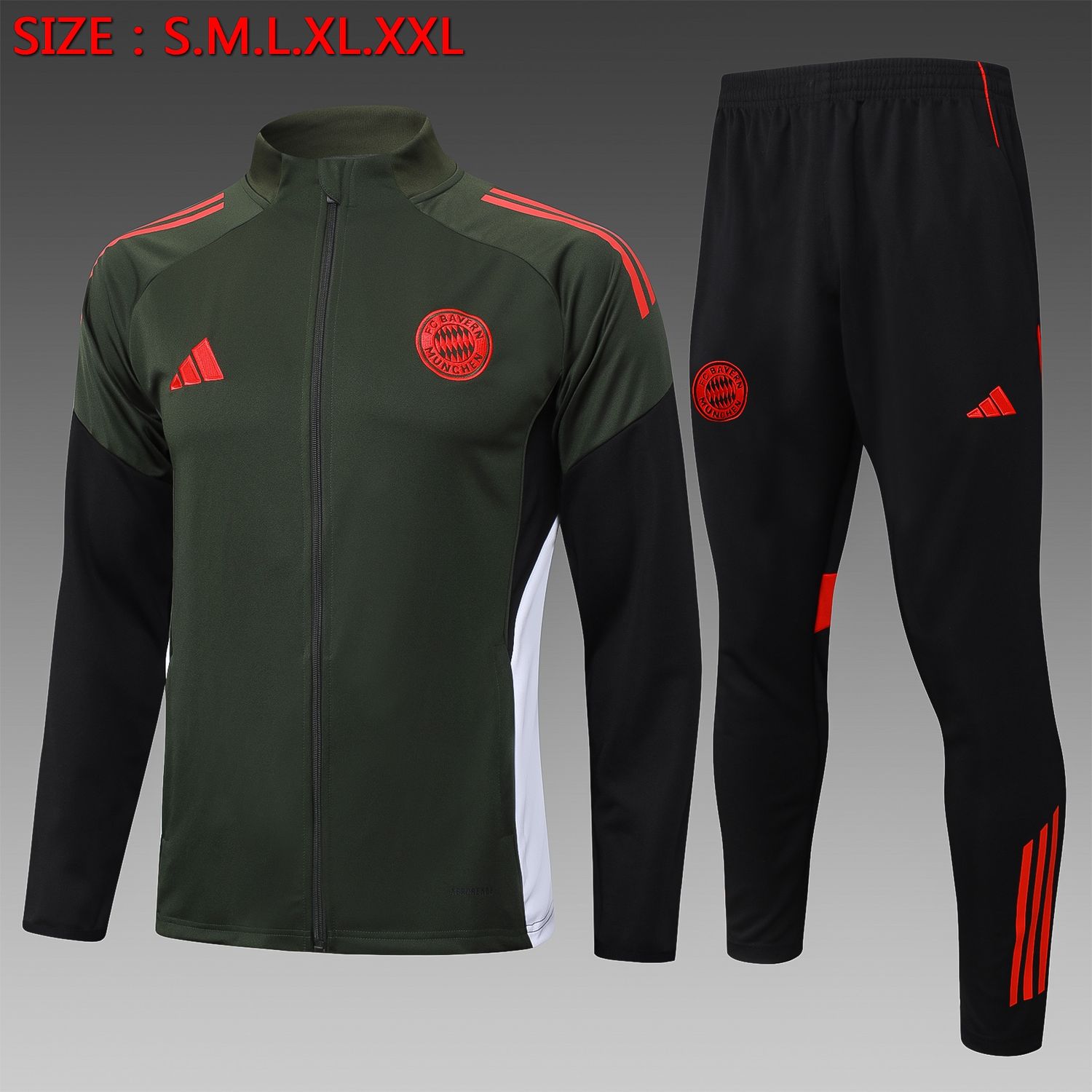 Bayern Munich Olive Green, Red and Black Tracksuit Set Bayern Munich Olive Green, Red and Black Tracksuit Set