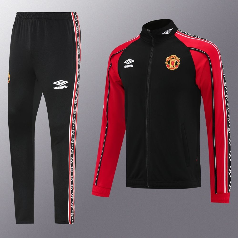 Man United Black and Red Retro Long Tracksuit Set Man United Black and Red Retro Long Tracksuit Set