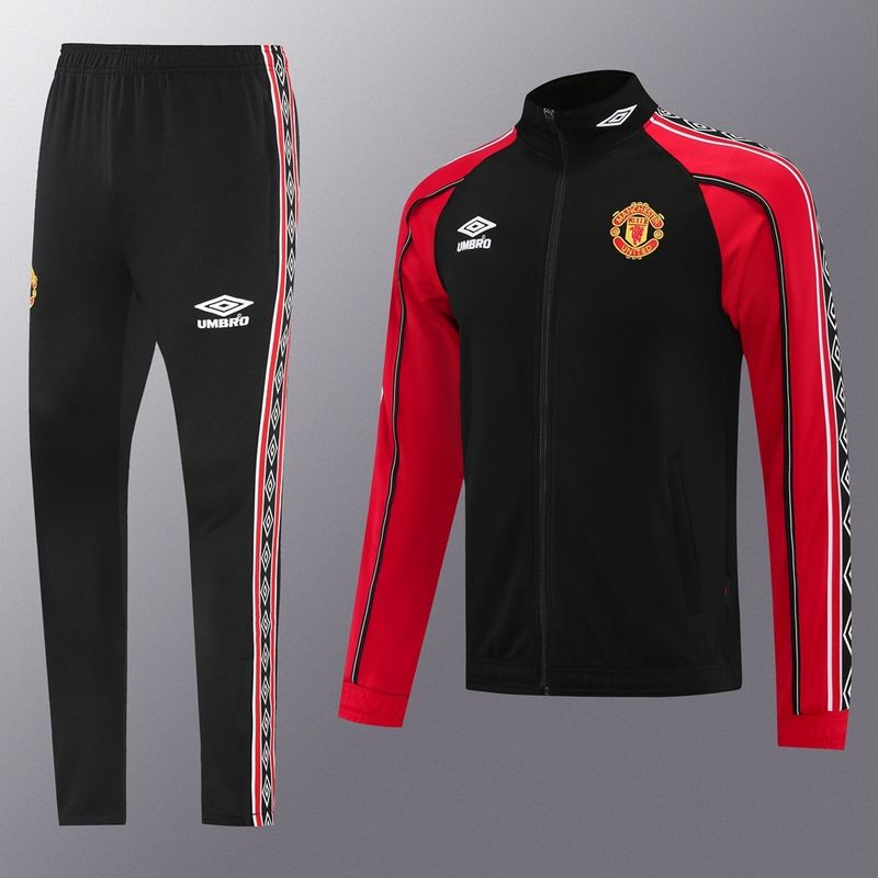 Man United Black and Red Retro Long Tracksuit Set