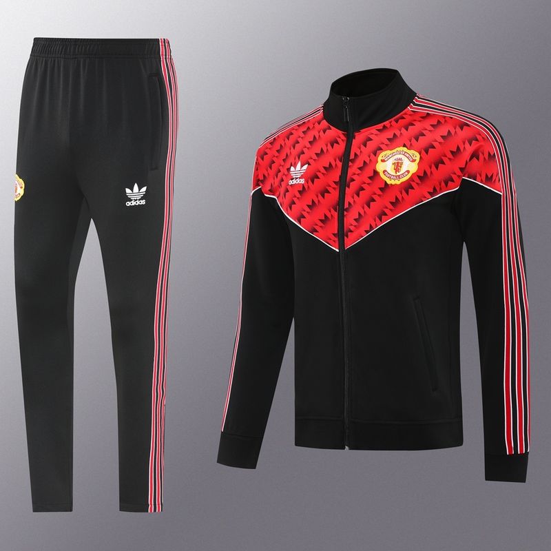 Man United Red and Black Retro Long Tracksuit Set