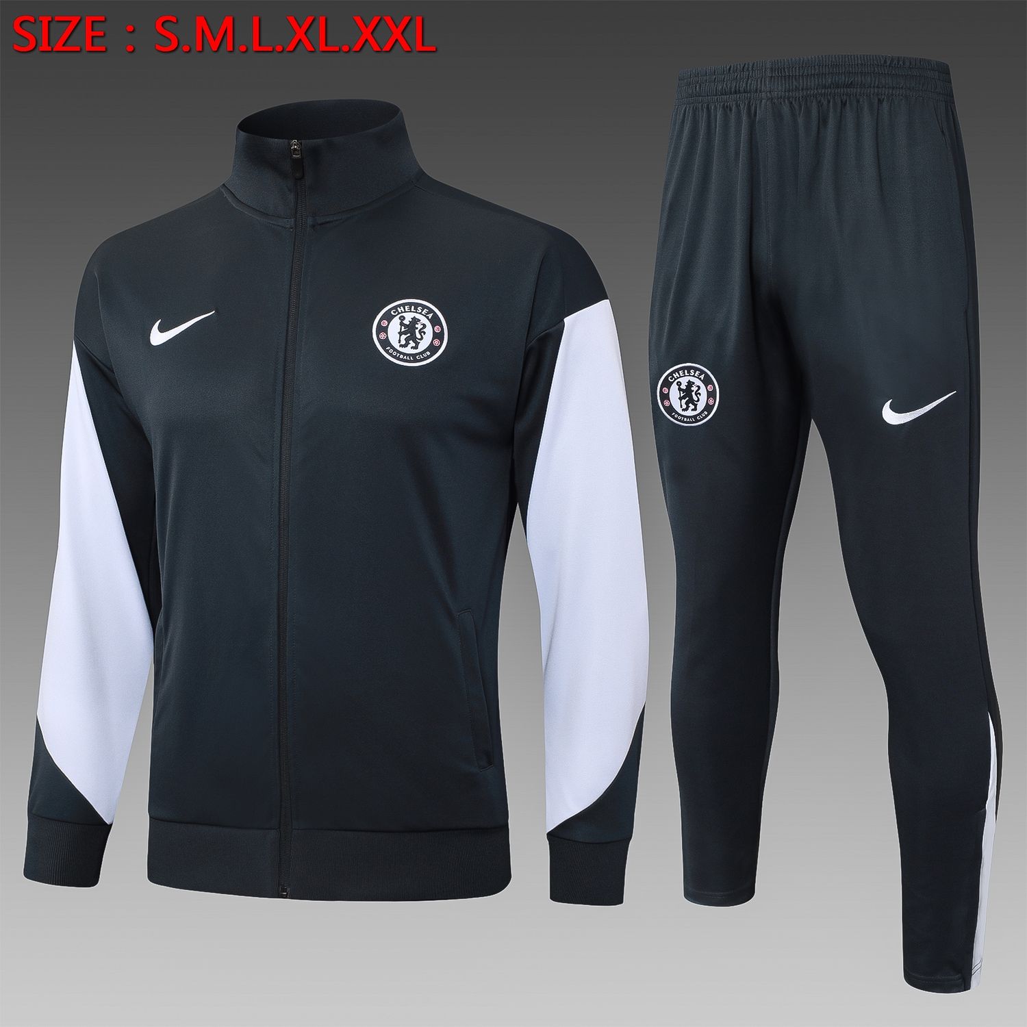 Chelsea Charcoal Grey and White Long Tracksuit Set Chelsea Charcoal Grey and White Long Tracksuit Set