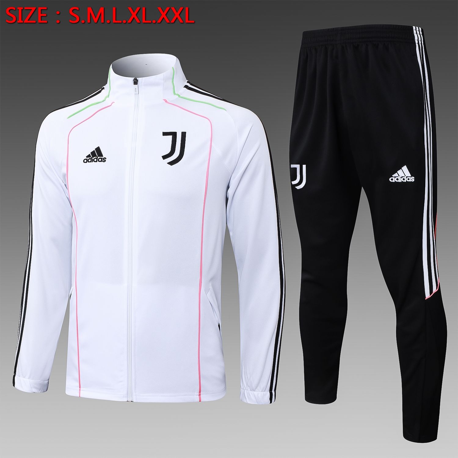 Juventus White, Pink, Green and Black Long Sleeve Tracksuit Set Juventus White, Pink, Green and Black Long Sleeve Tracksuit Set