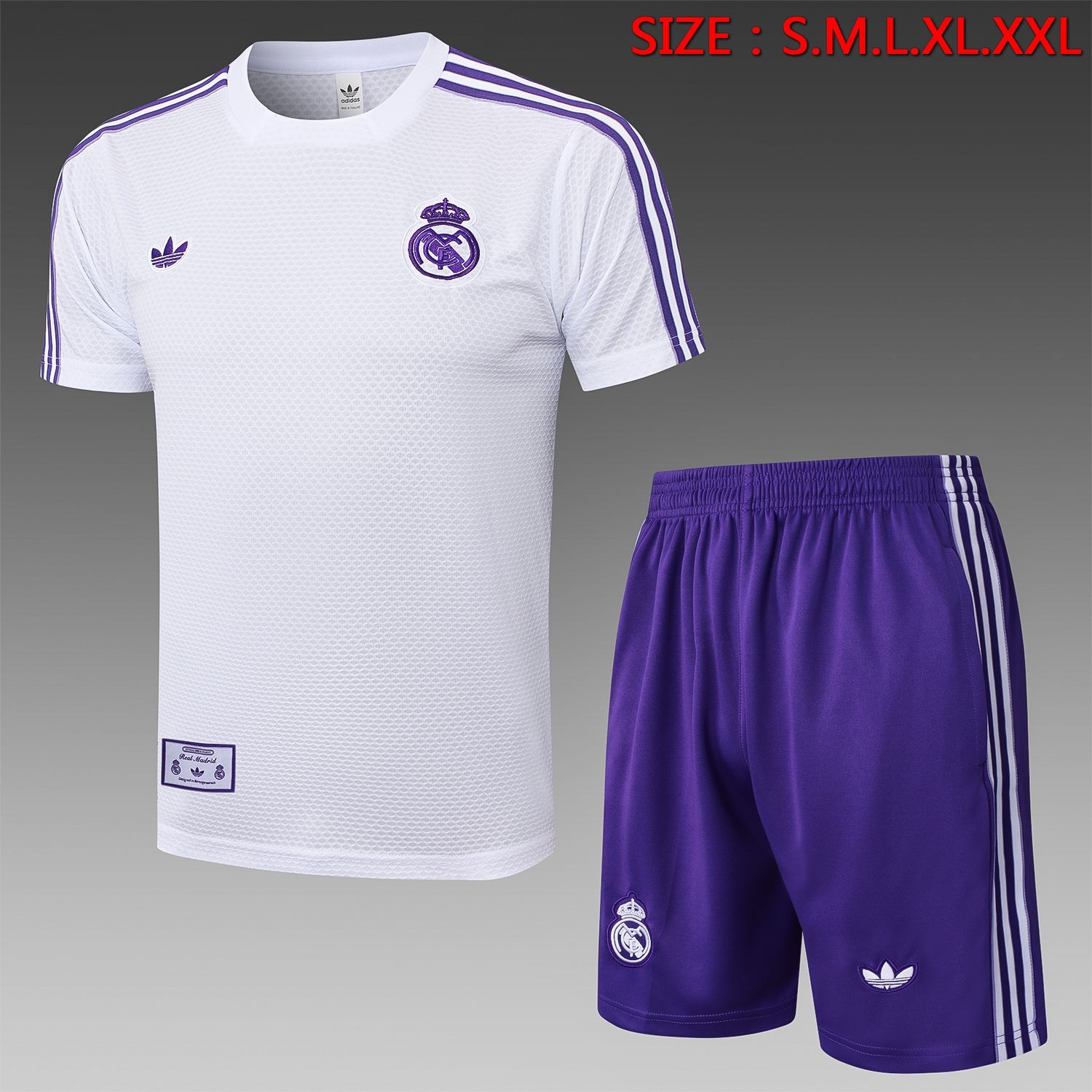 Real Madrid White and Purple Short Sleeve Training Set Real Madrid White and Purple Short Sleeve Training Set