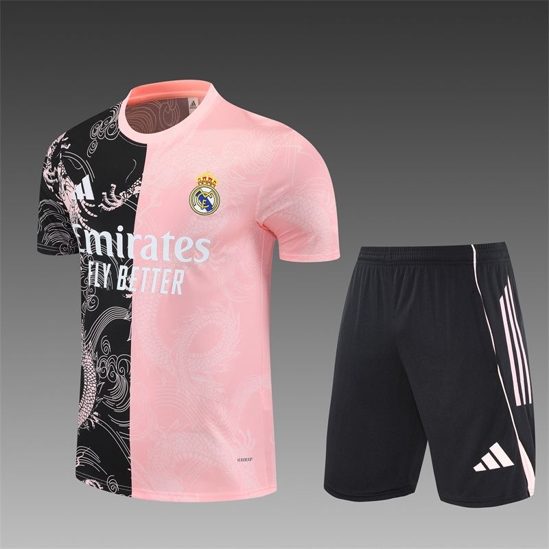 Real Madrid Pink and Black Dragon Short Sleeve Training Set Real Madrid Pink and Black Dragon Short Sleeve Training Set