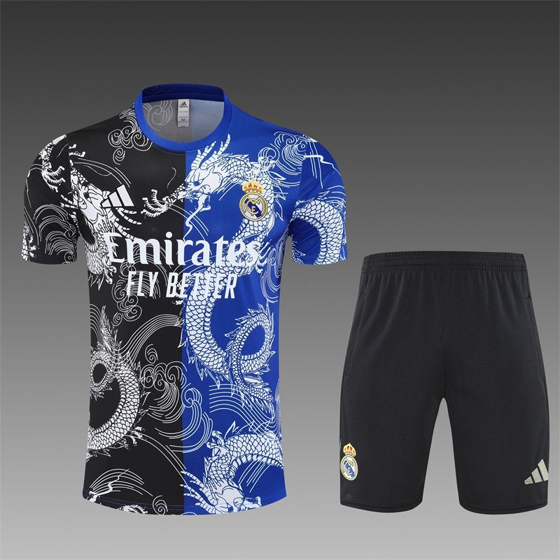 Real Madrid Blue and Black Dragon Short Sleeve Training Set