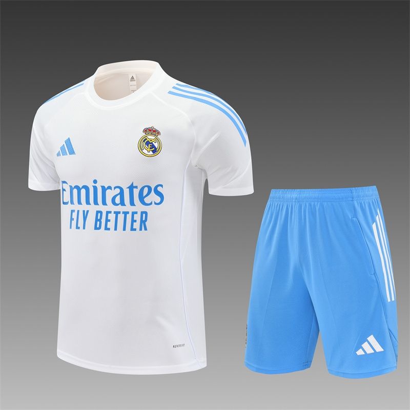 Real Madrid White and Blue Short Sleeve Training Set