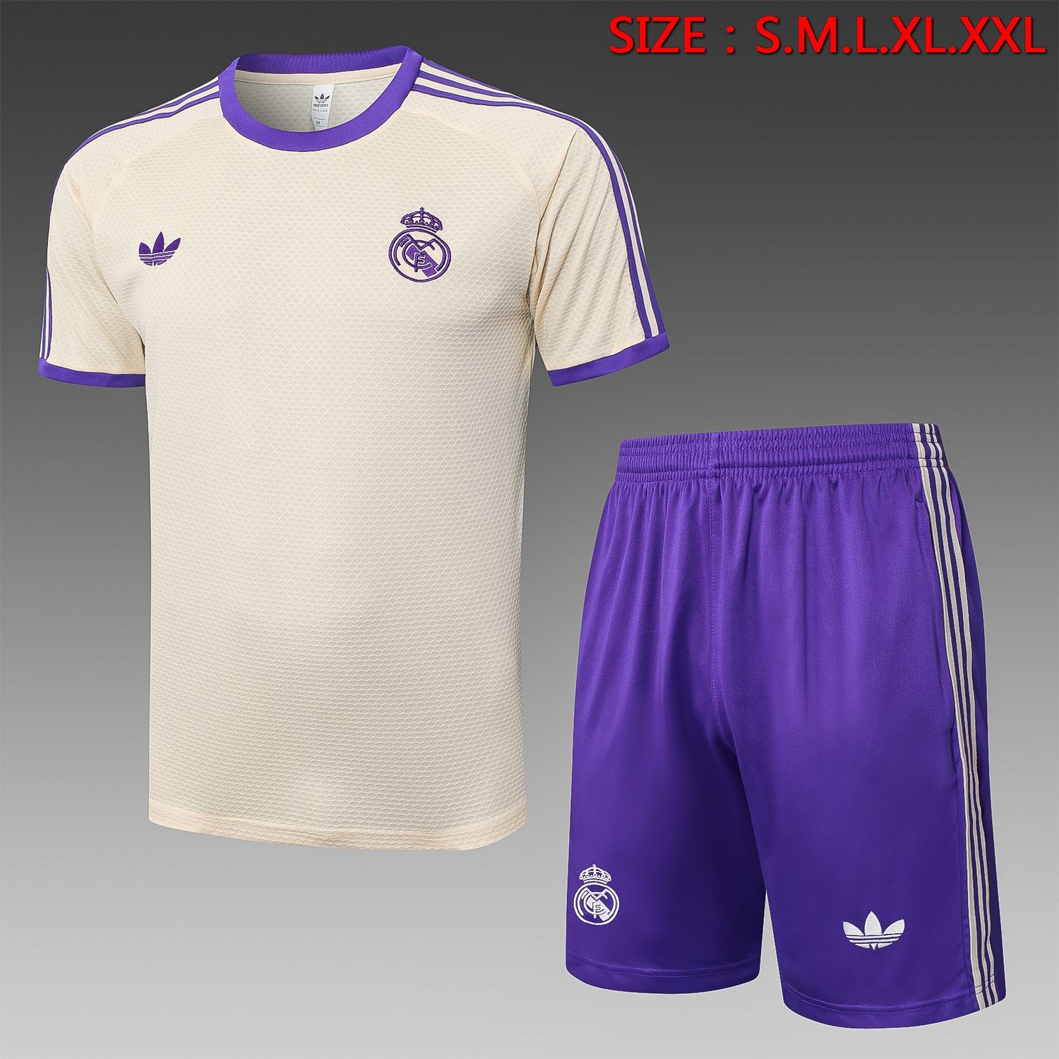 Real Madrid Ivory and Purple Short Sleeve Training Set Real Madrid Ivory and Purple Short Sleeve Training Set