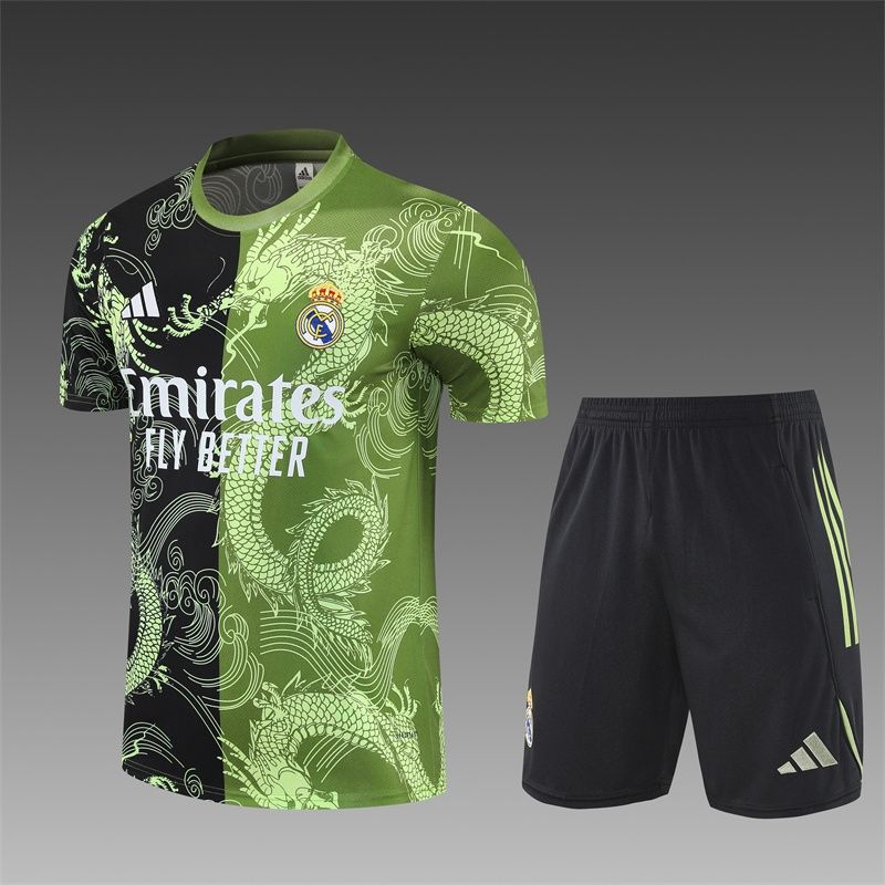 Real Madrid Green and Black Dragon Short Sleeve Training Set