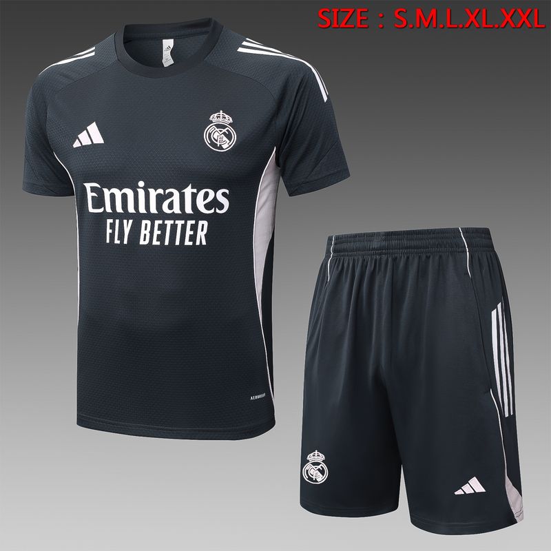 Real Madrid Charcoal Grey and White Short Sleeve Training Set