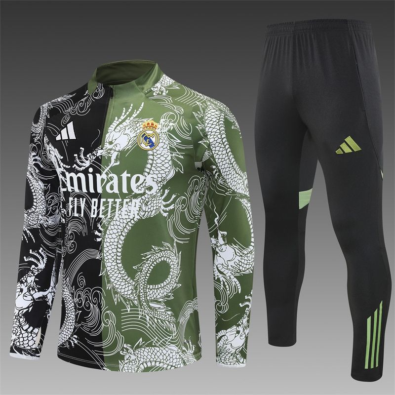 Real Madrid Green and Black Dragon Long Sleeve Training Set 
