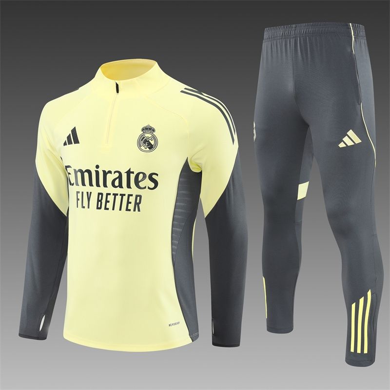Real Madrid Pastel Yellow and Charcoal Grey Long Sleeve Training Set  Real Madrid Pastel Yellow and Charcoal Grey Long Sleeve Training Set