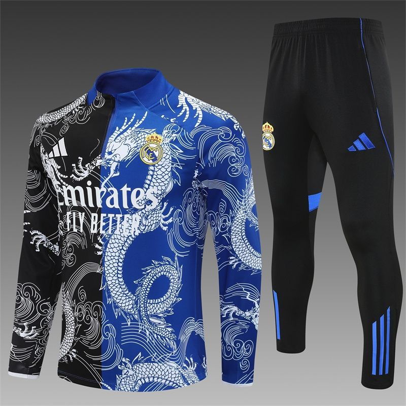 Real Madrid Black and Blue Dragon Long Sleeve Training Set 