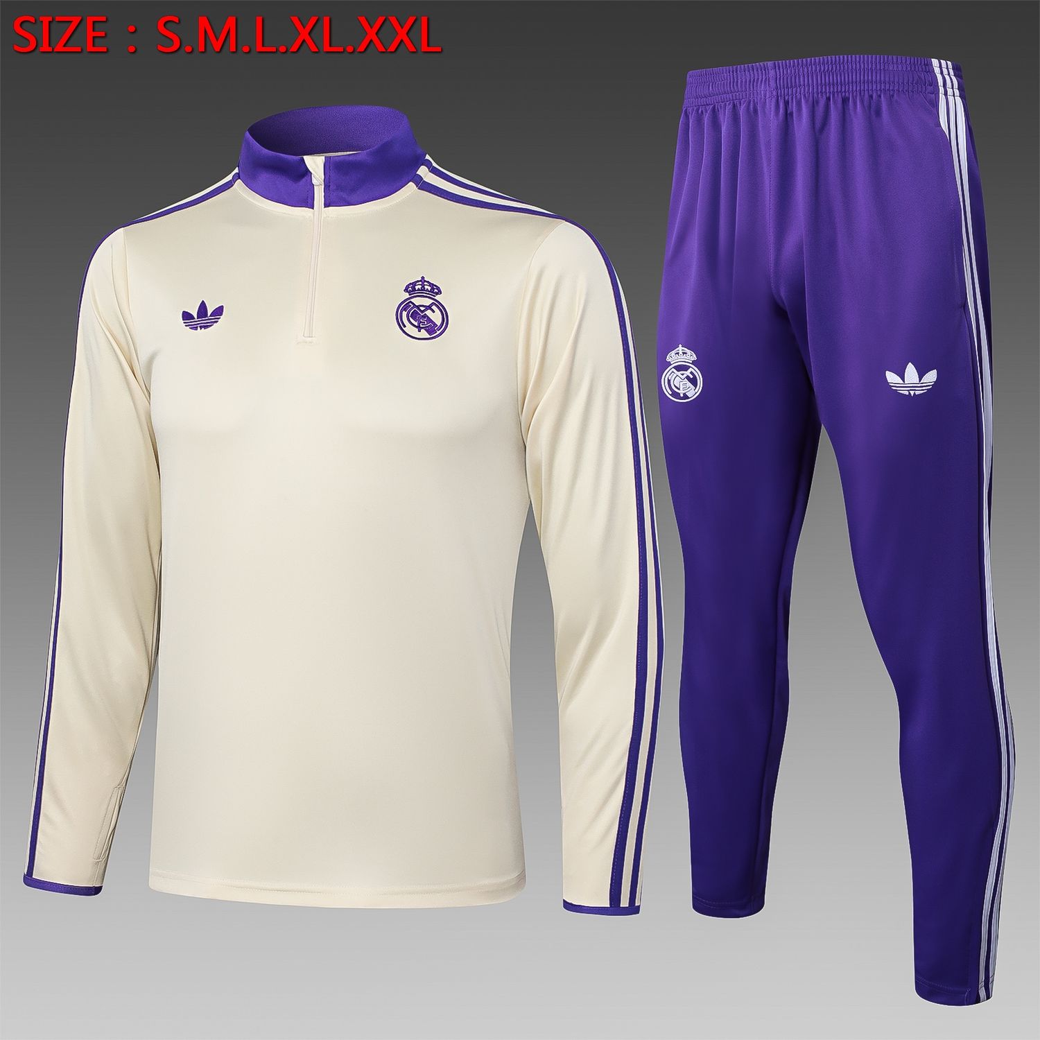 Real Madrid Ivory and Purple Long Sleeve Training Set  Real Madrid Ivory and Purple Long Sleeve Training Set