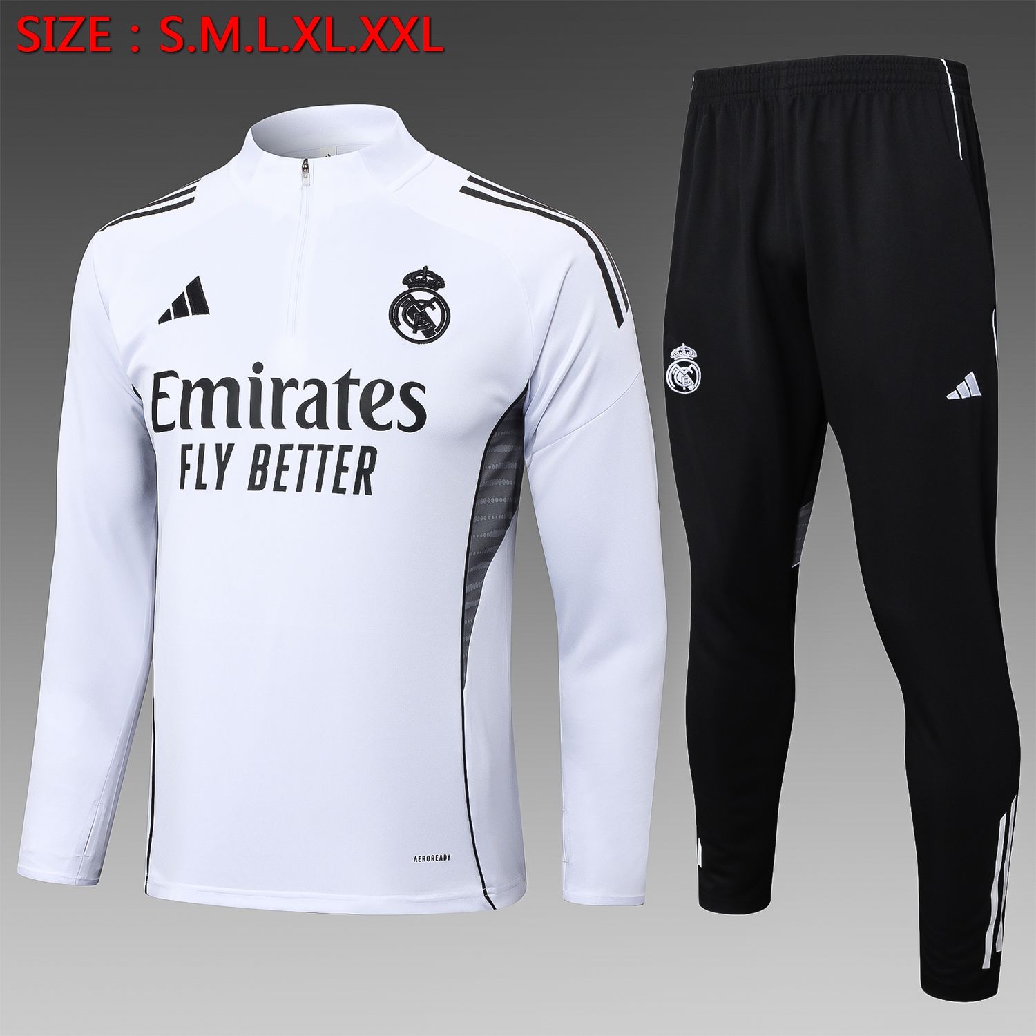 Real Madrid White, Grey and Black Long Sleeve Training Set  Real Madrid White, Grey and Black Long Sleeve Training Set