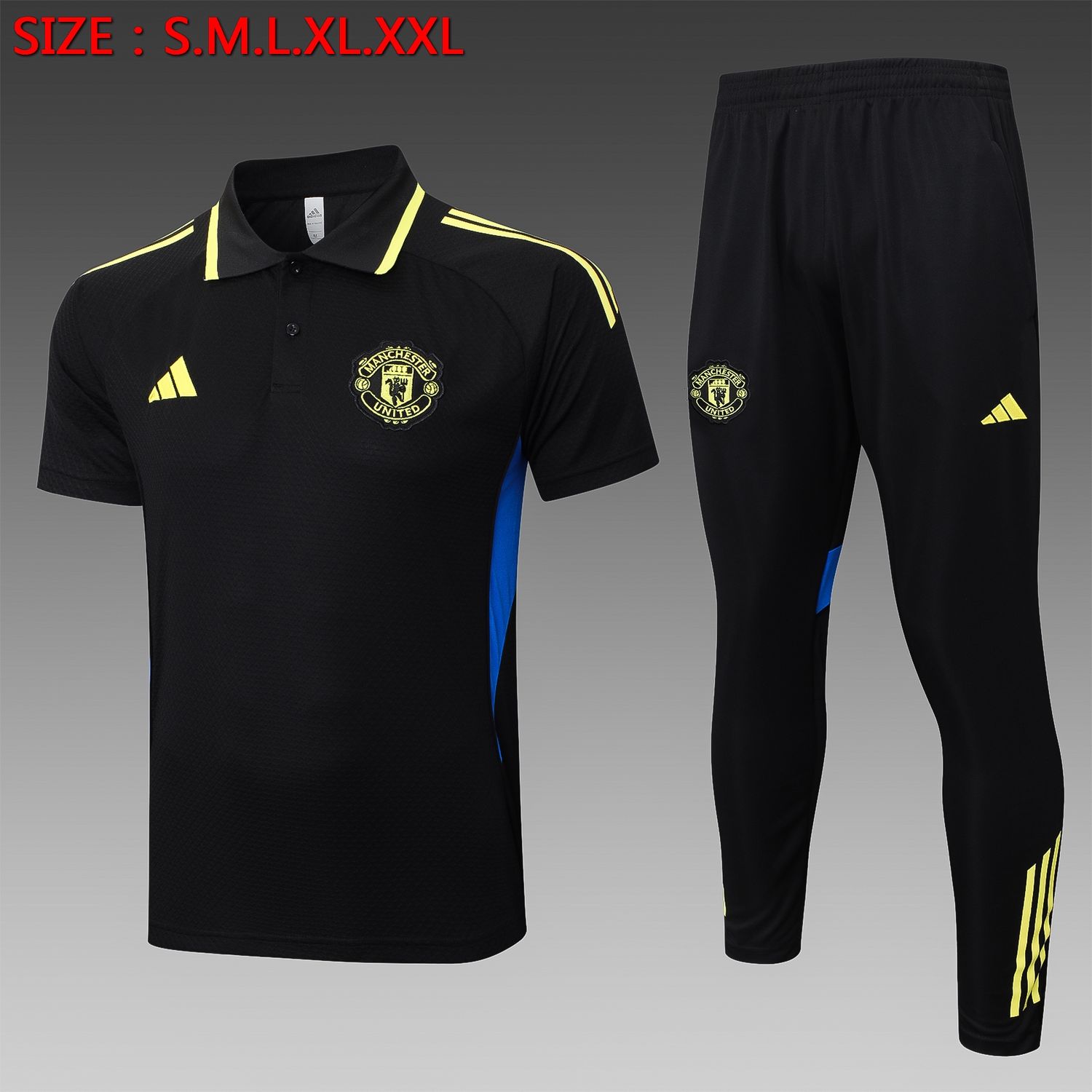 Man United Black, Blue and Yellow Short Sleeve Tracksuit Man United Black, Blue and Yellow Short Sleeve Tracksuit