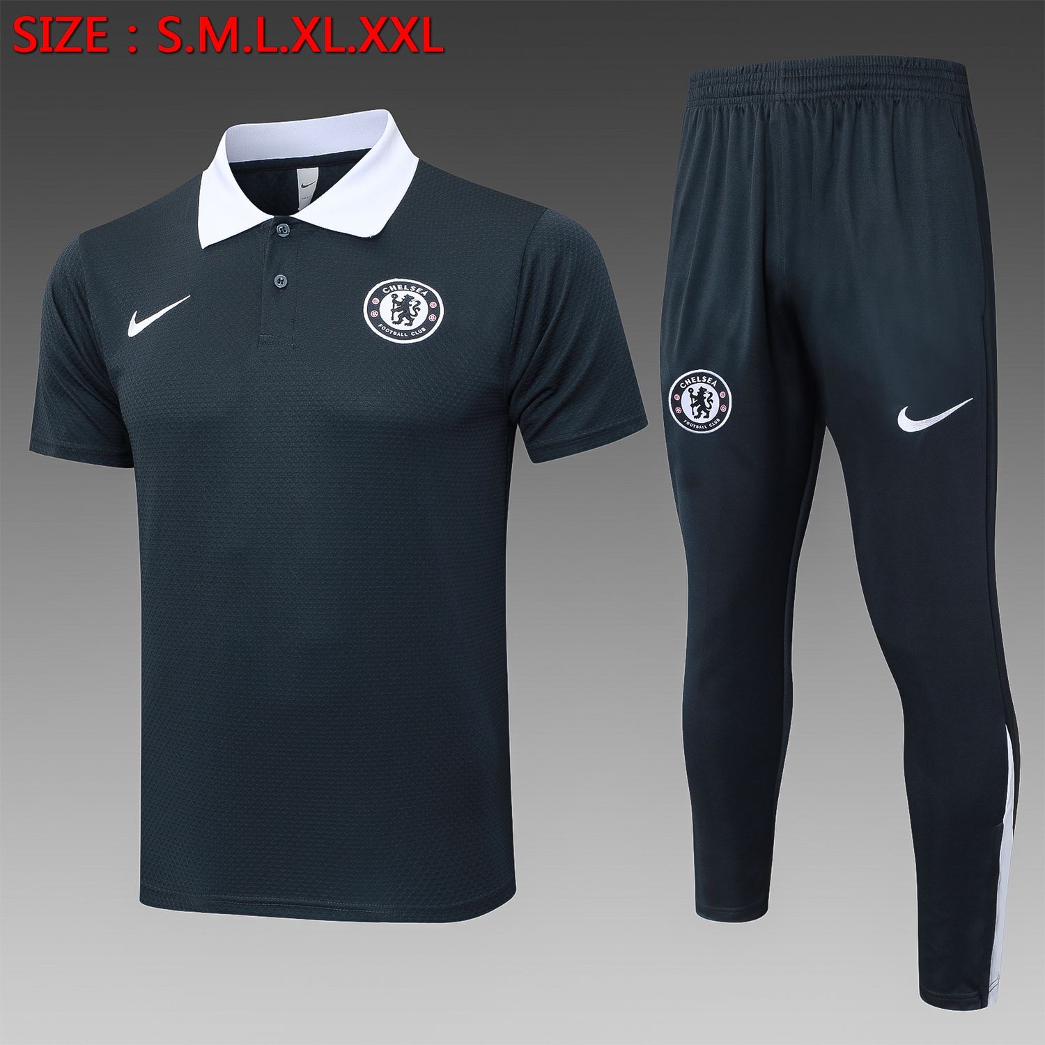 Chelsea Charcoal Grey and White Short Sleeve Tracksuit Chelsea Charcoal Grey and White Short Sleeve Tracksuit