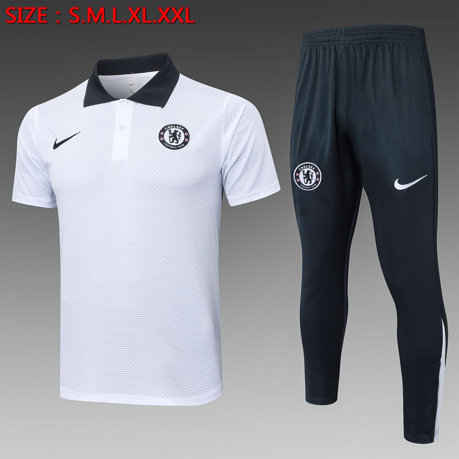 Chelsea Charcoal White and Charcoal Grey Short Sleeve Tracksuit  Chelsea Charcoal White and Charcoal Grey Short Sleeve Tracksuit