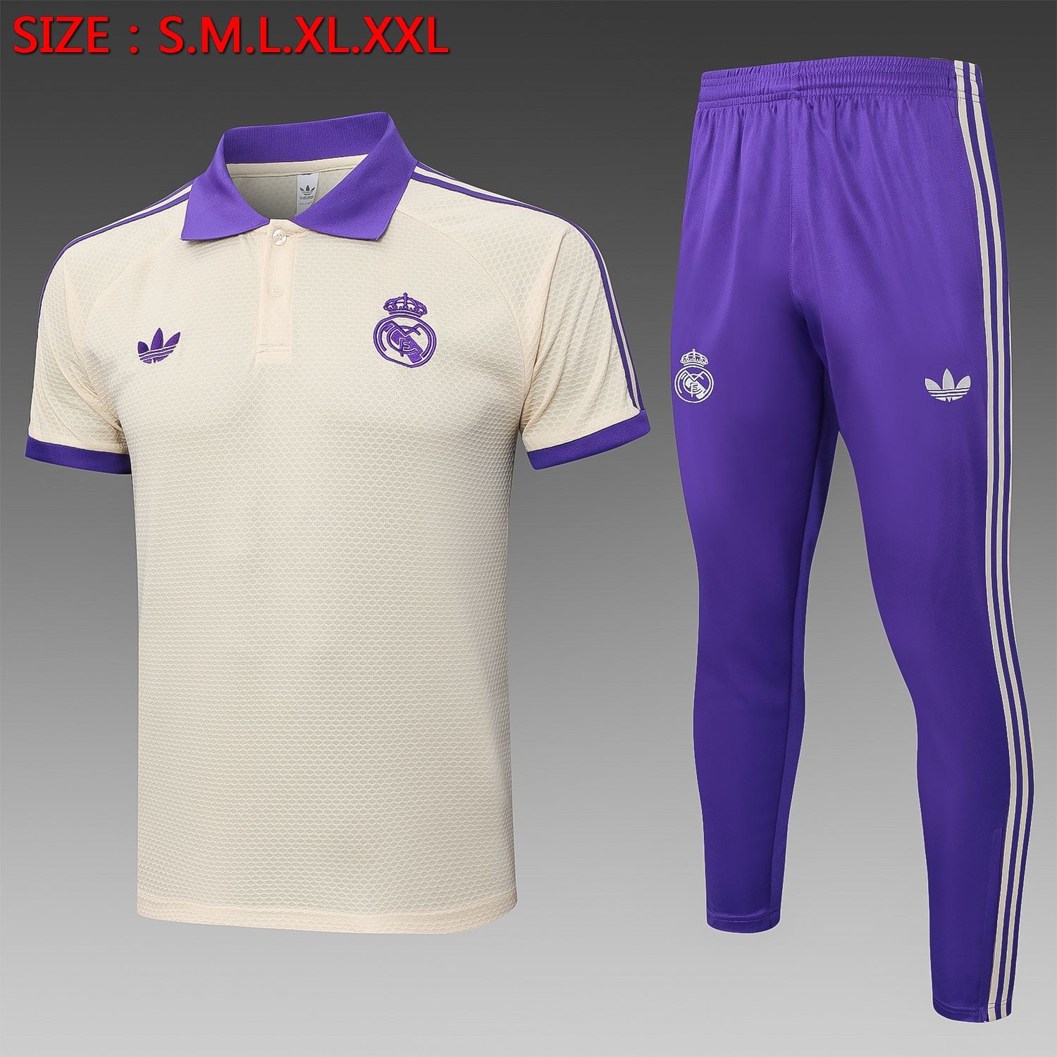 Real Madrid Ivory and Purple Short Sleeve Tracksuit Real Madrid Ivory and Purple Short Sleeve Tracksuit