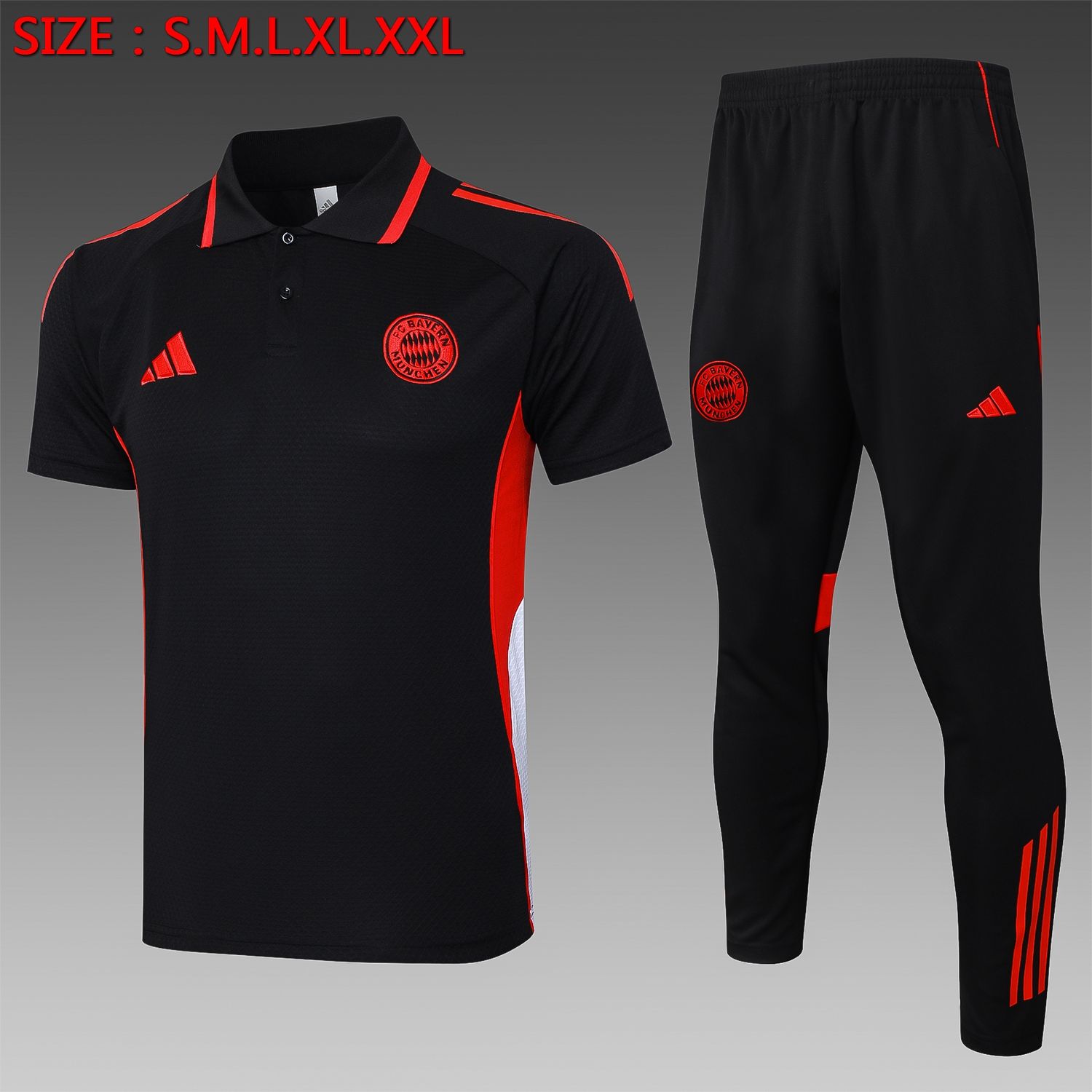 Bayern Munich Black and Red Short Sleeve Tracksuit Bayern Munich Black and Red Short Sleeve Tracksuit