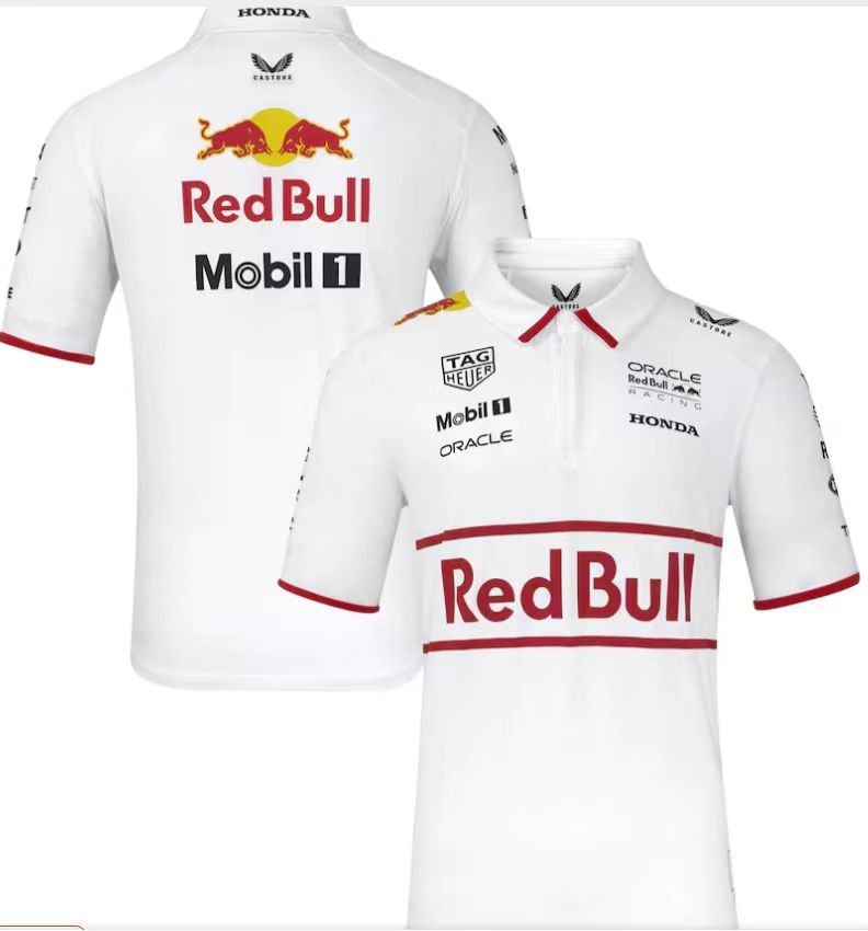 Red Bull White and Red Stripe Collar Racing Suit  Red Bull White and Red Stripe Collar Racing Suit