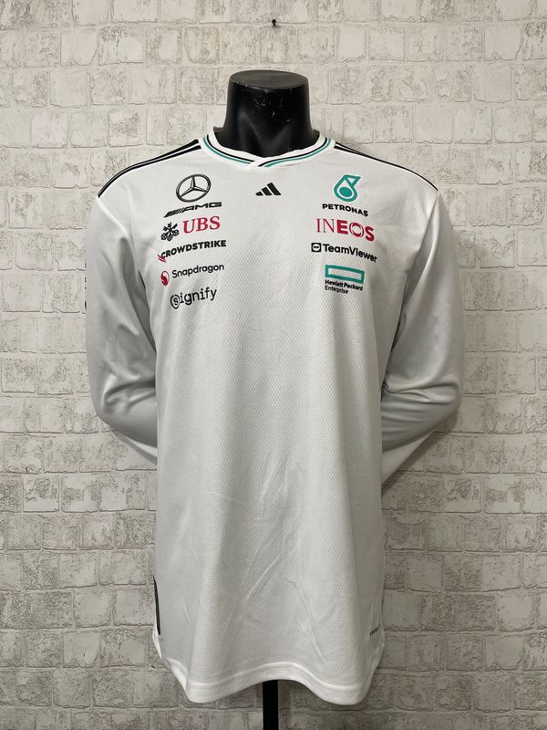 Mercedes White Crew Neck Long Sleeve Racing Suit
