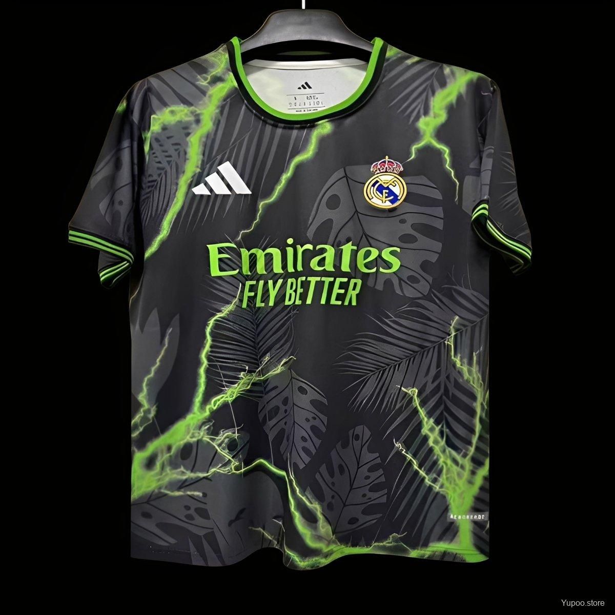 Real Madrid Black and Green Lightening Special Fan Jersey Real Madrid Black and Green Lightening Special Fan Jersey