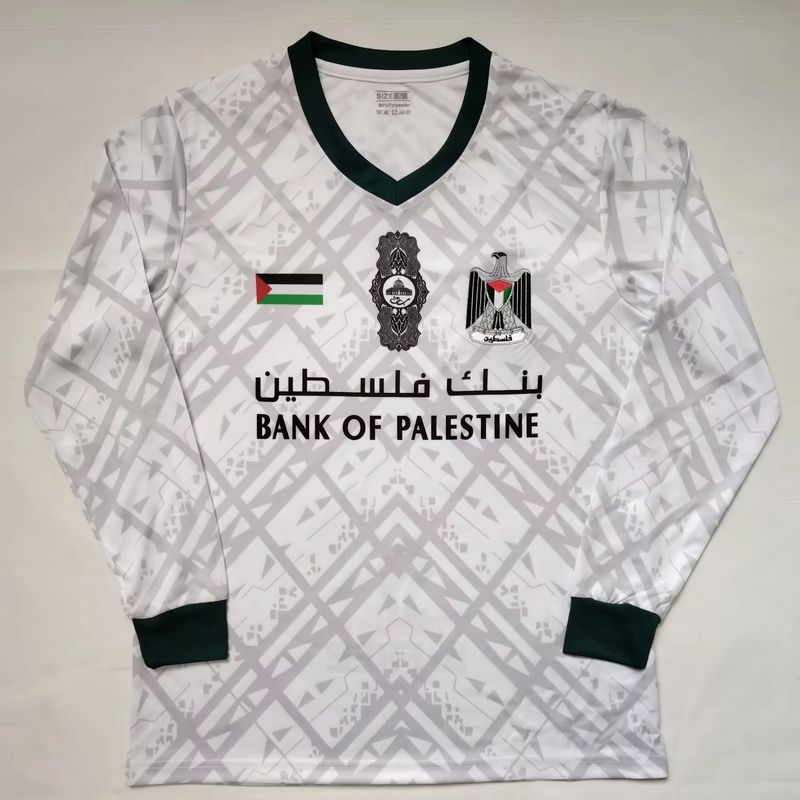Palestine White and Grey Long Sleeve Fan Jersey Palestine White and Grey Long Sleeve Fan Jersey
