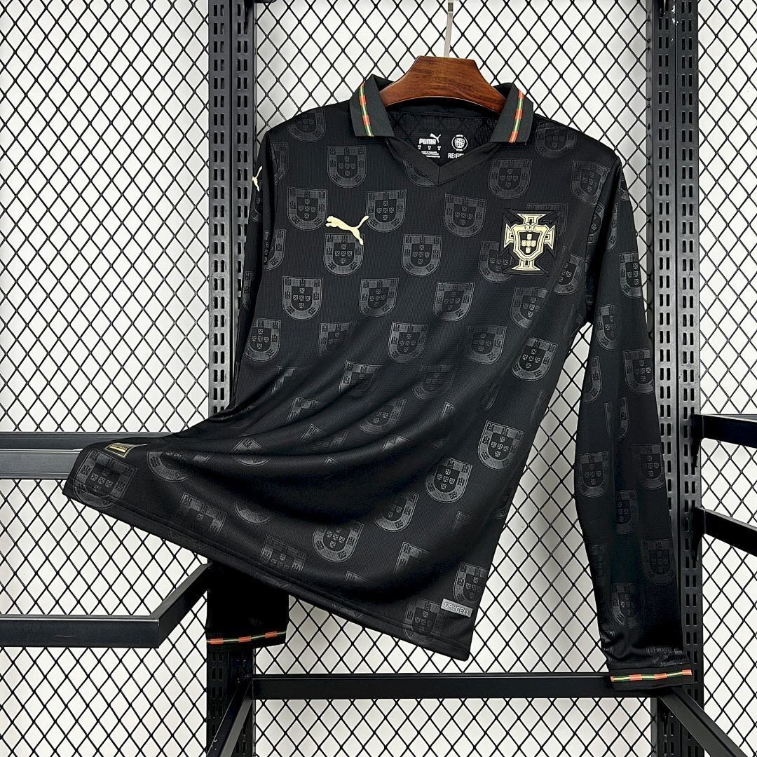 Portugal Black Eusebio Special Long Sleeve Fan Jersey