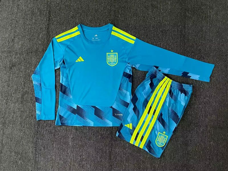 Spain Blue Goalkeeper Special Long Sleeve Kids Kit