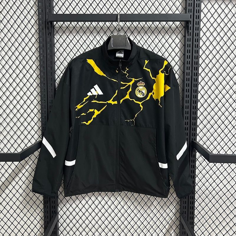 Real Madrid Black and Yellow Lightening Windbreaker 