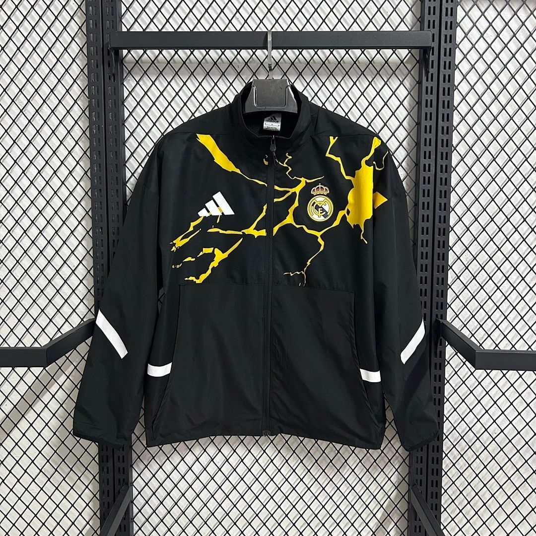 Real Madrid Black and Yellow Lightening Windbreaker 