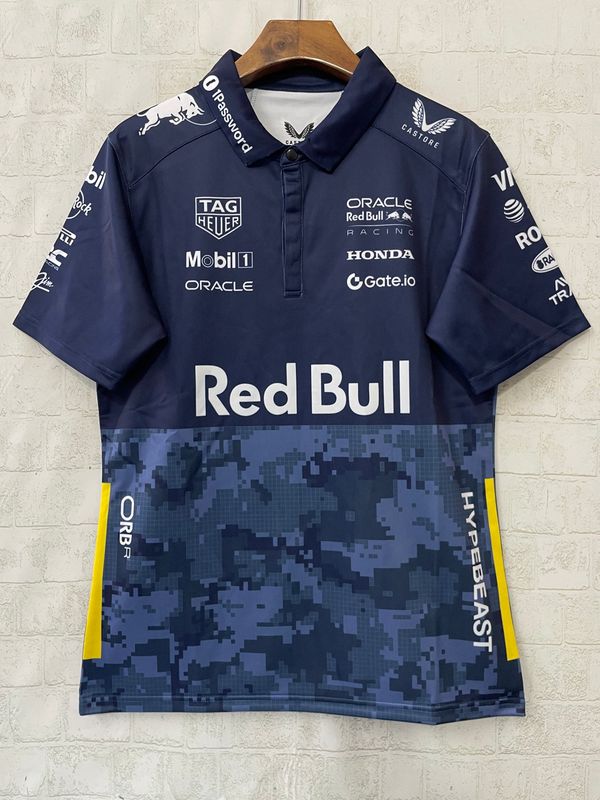 Red Bull Navy and Yellow Collar Racing Suit 