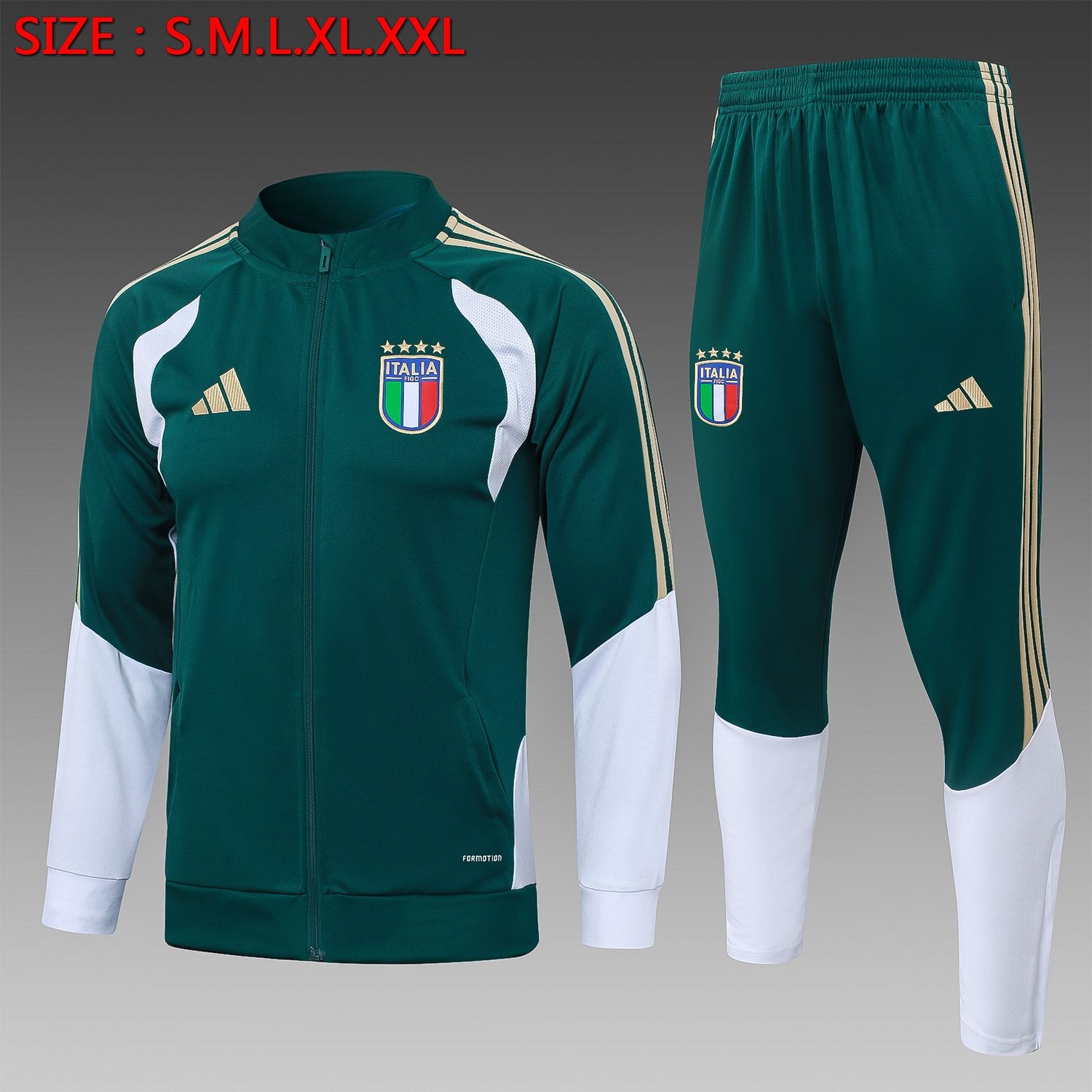 Italy Bottle Green and White Long Sleeve Tracksuit Set