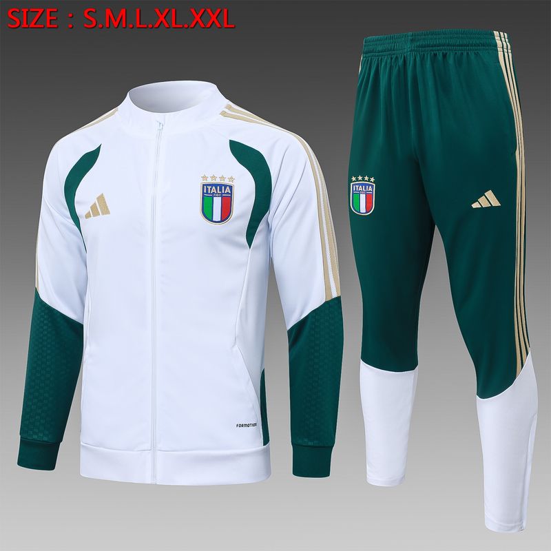 Italy White and Bottle Green Long Sleeve Tracksuit Set