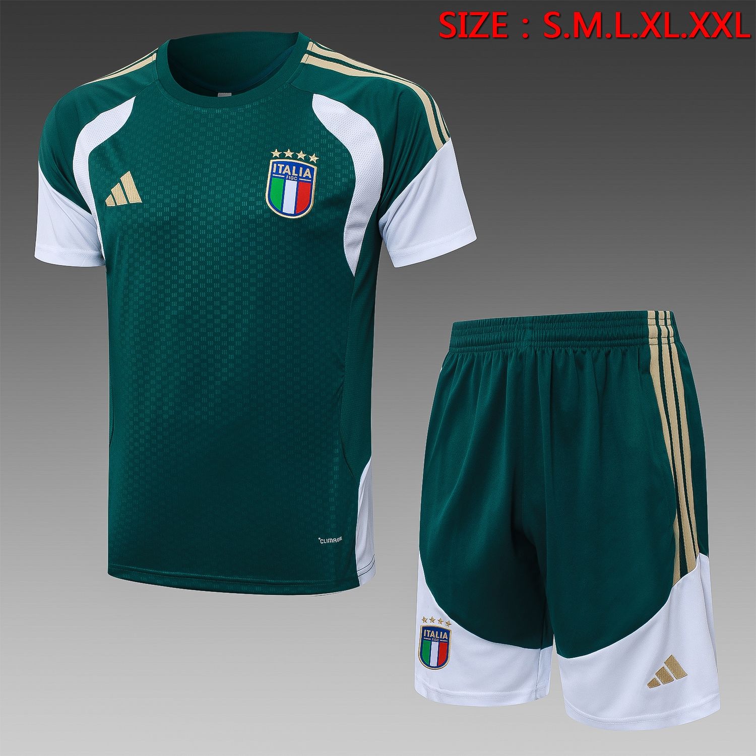 Italy Bottle Green and White Short Sleeve Training Set