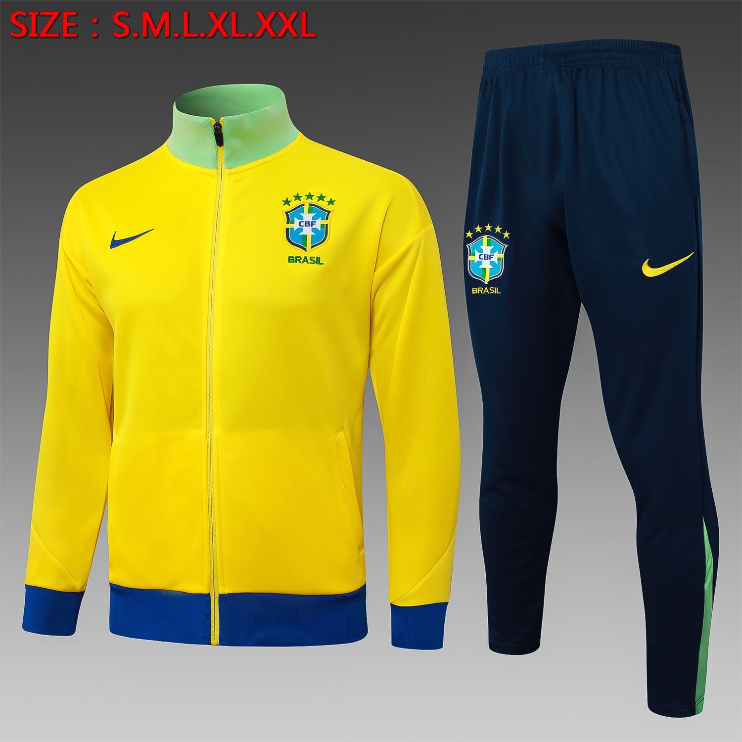 Brazil Yellow and Navy Long Sleeve Tracksuit Set
