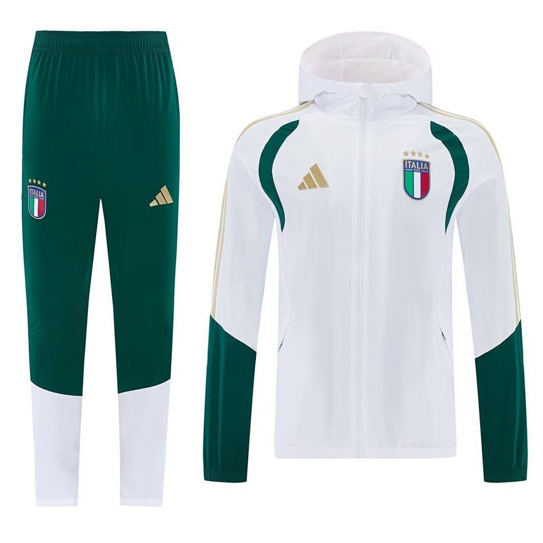Italy White and Bottle Green Hooded Tracksuit Set