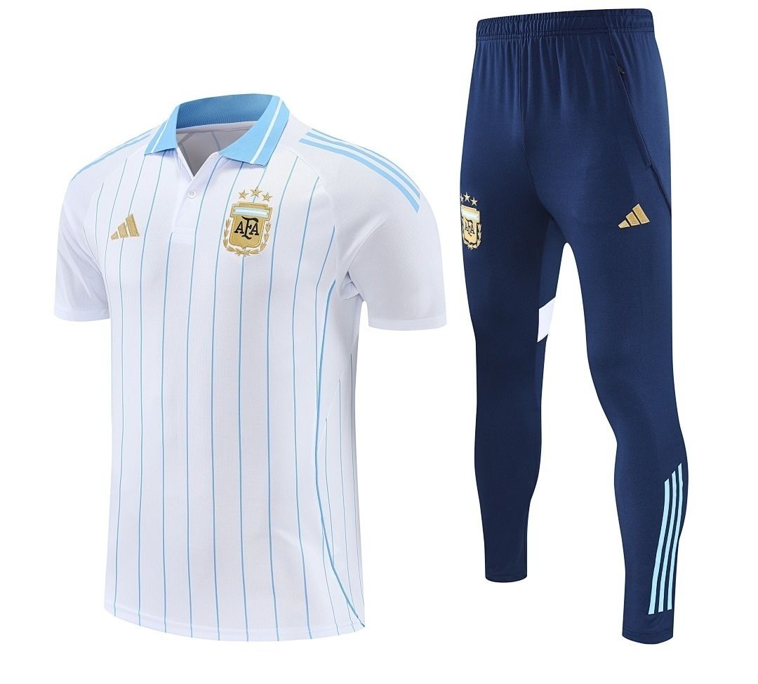 Argentina White and Navy Short Sleeve Tracksuit Set