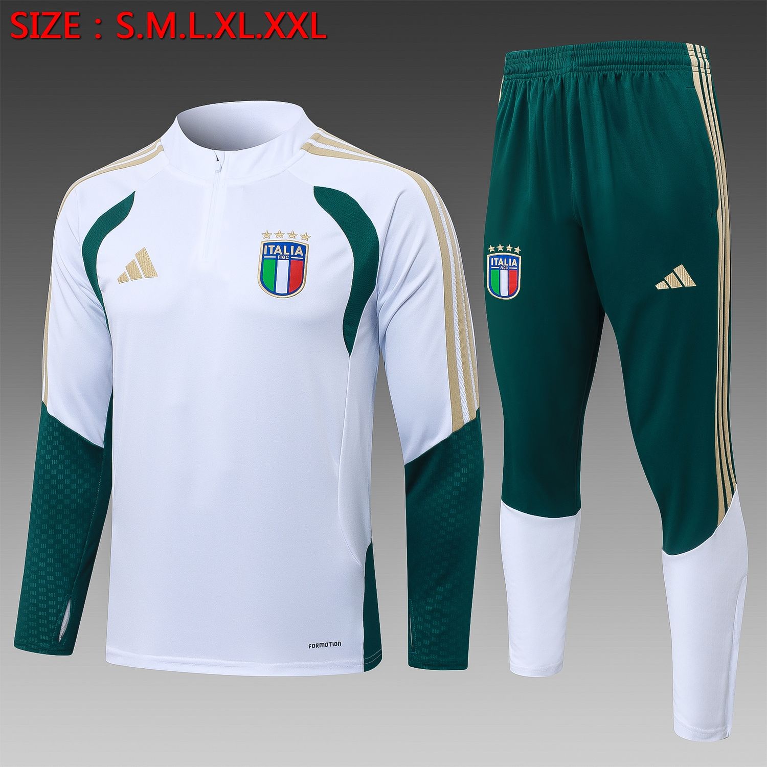Italy White and Bottle Green Long Sleeve Training Set