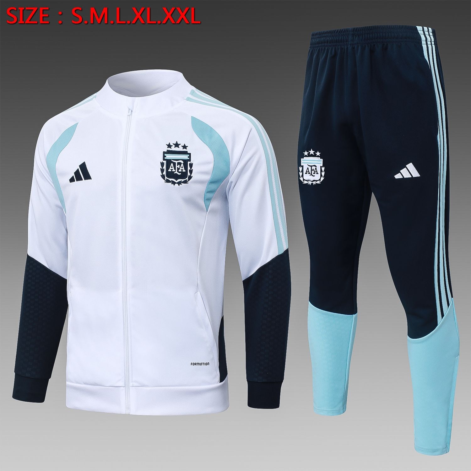 Argentina White and Navy Long Sleeve Tracksuit Set