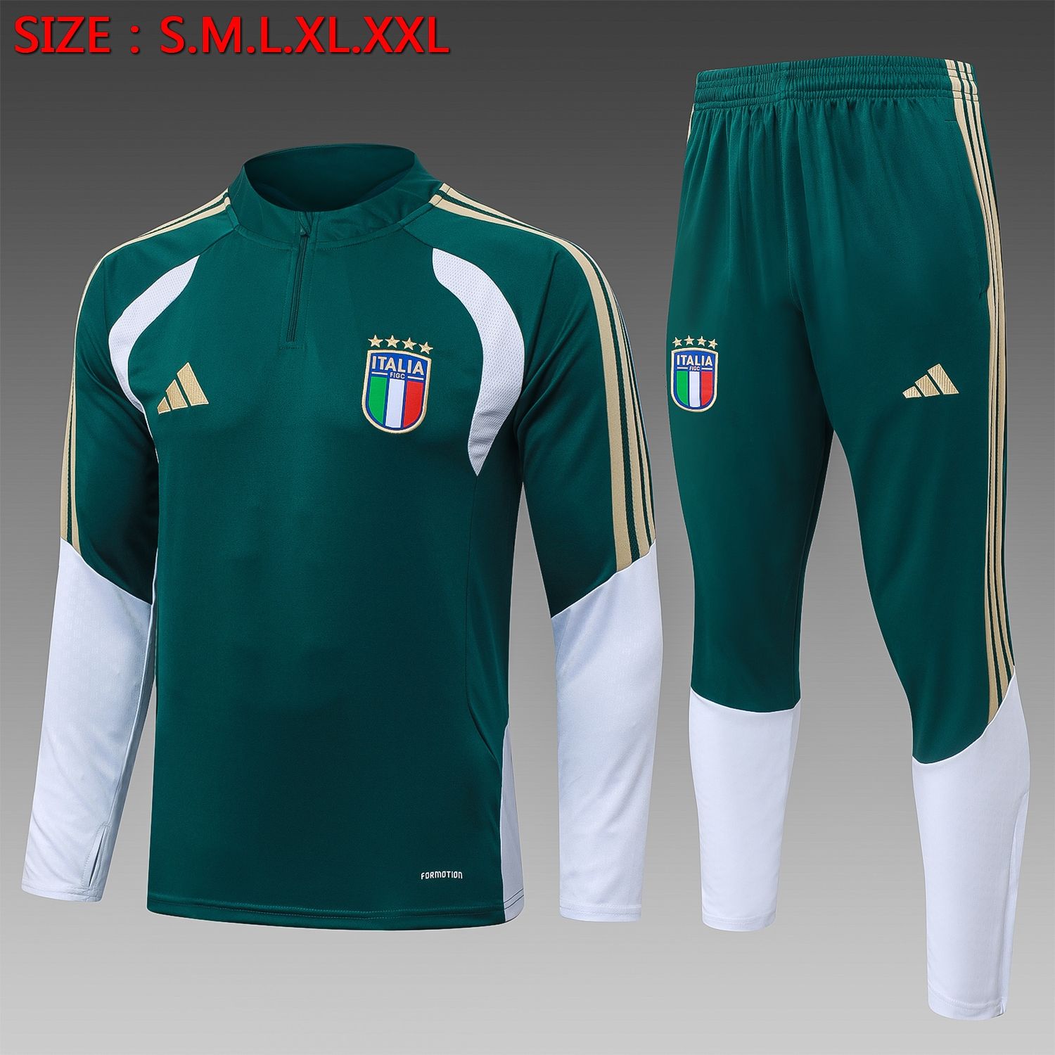 Italy Bottle Green and White Long Sleeve Training Set