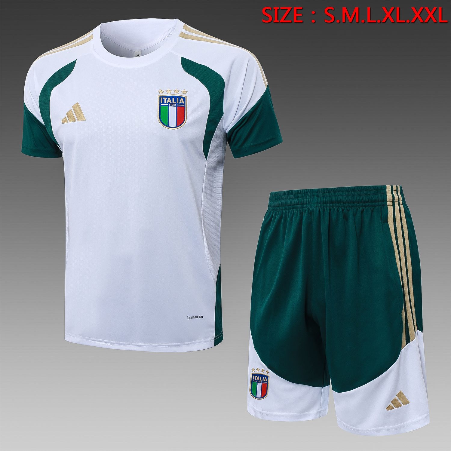 Italy White and Bottle Green Short Sleeve Training Set